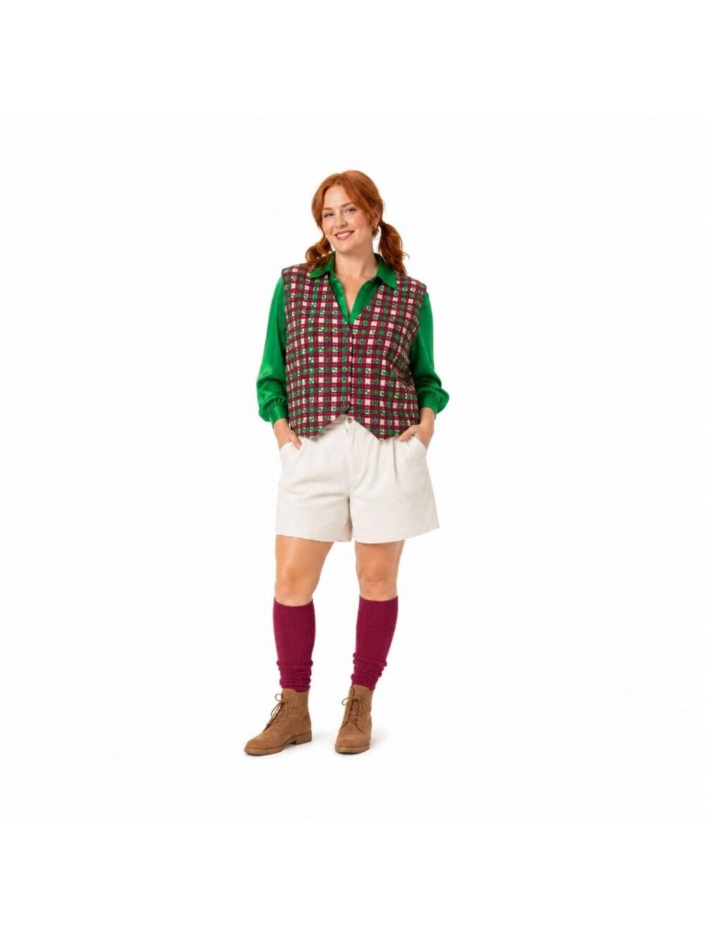 New Saint Geraldine Extra Large Plaid Button-Up Vest With Satin Lining